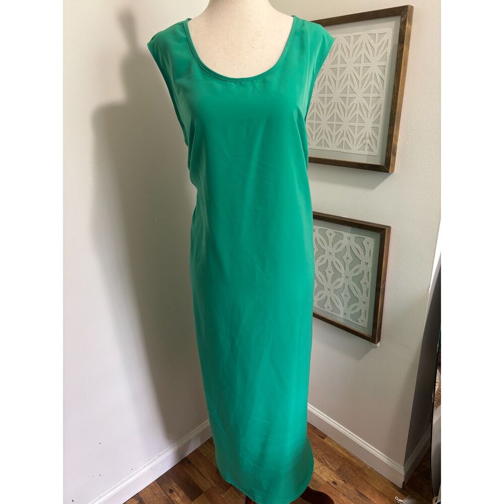 Roamans 18W Green Maxi Dress Sleeveless Minimalist Flowy Plus Size Capsule Clean